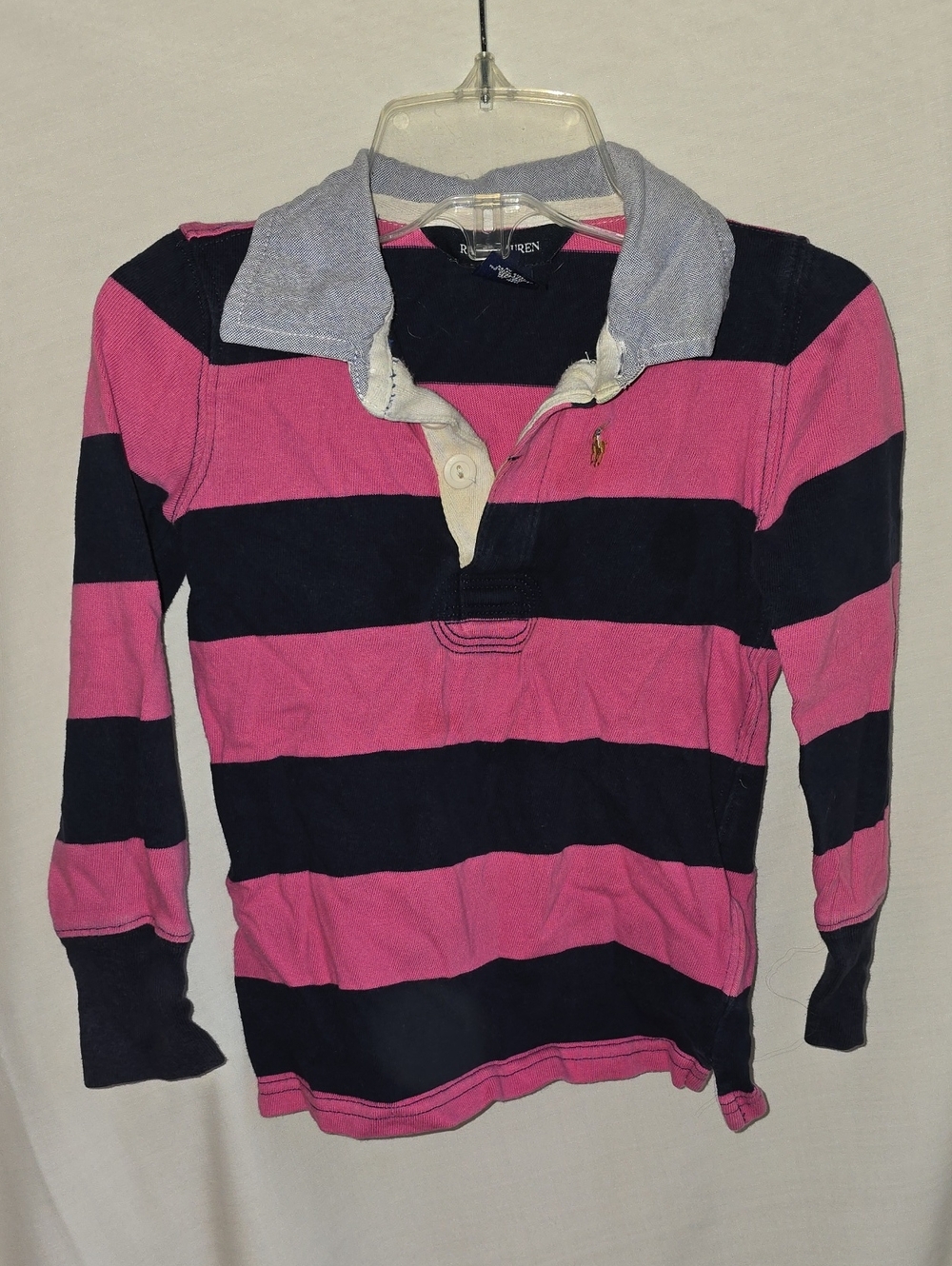 Ralph Lauren Kids Pink and Navy Striped Rugby Polo